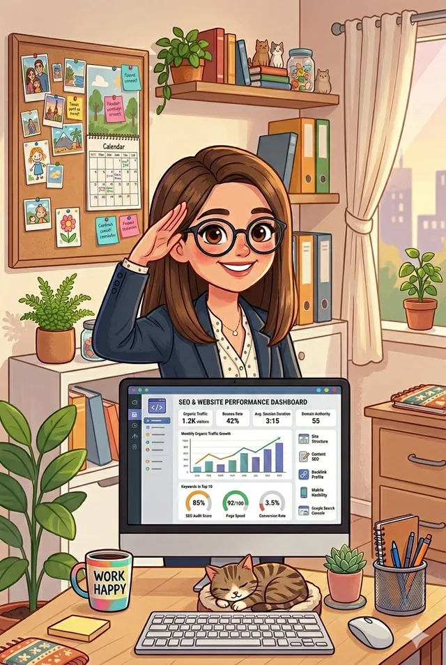 Sofia Castillo — illustrated portrait at her workspace